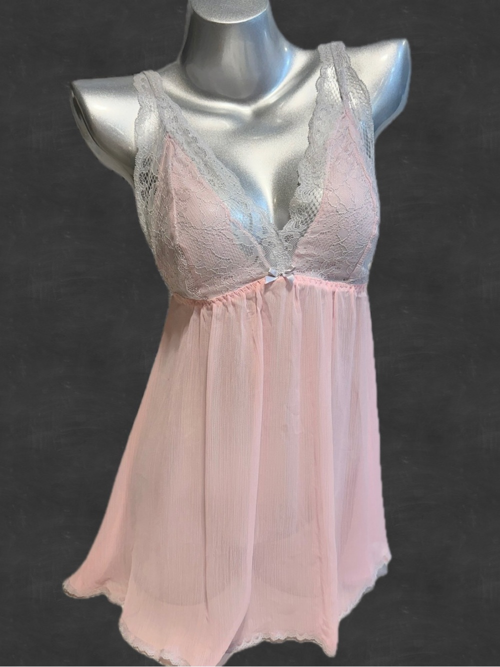 Babydoll lingerie nighty tank top mini dress nightgown pastel pink lace coquette